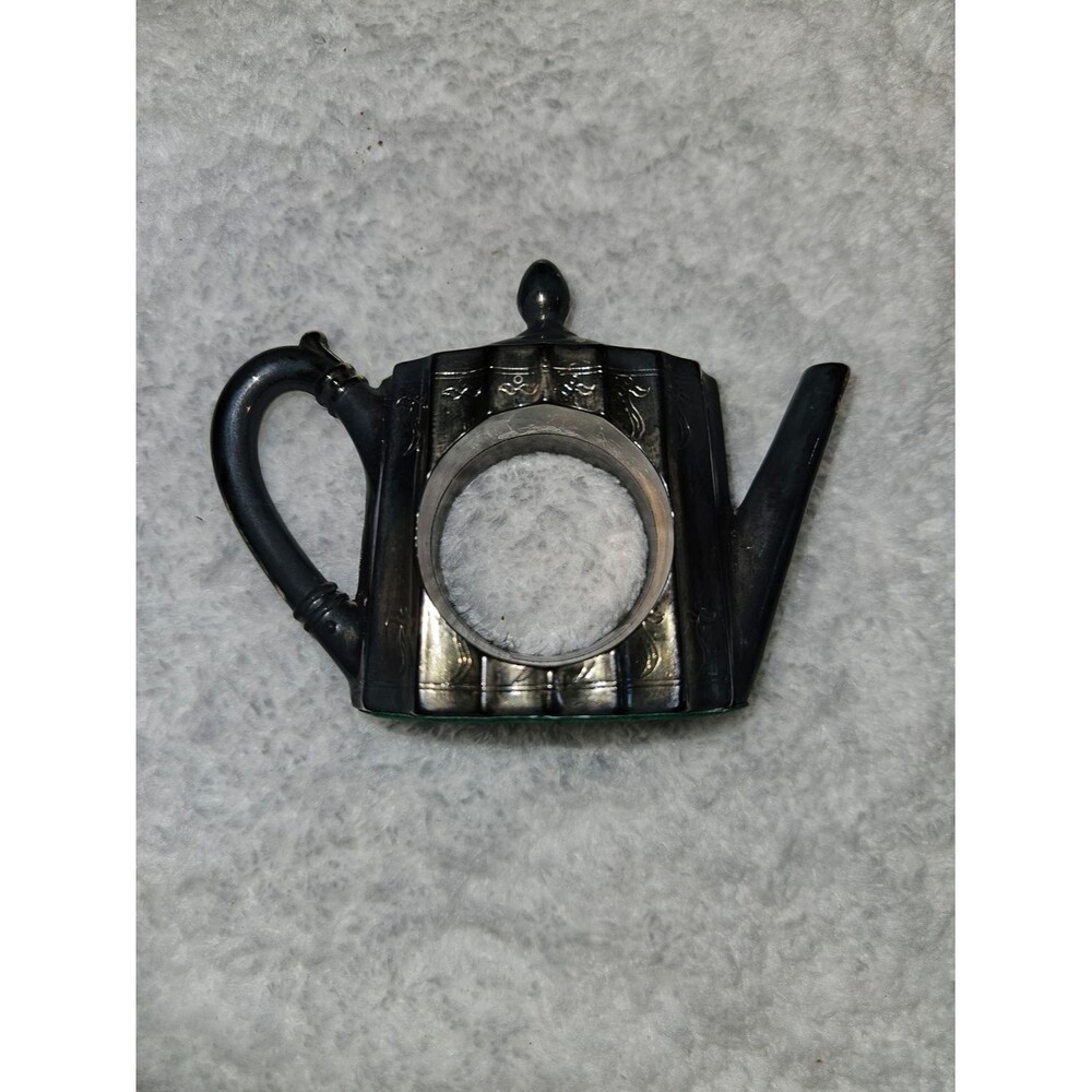 Godlinger Vintage Velvet Box with Four Silver Plated Teapot Napkin Holders - Picture 10 of 11